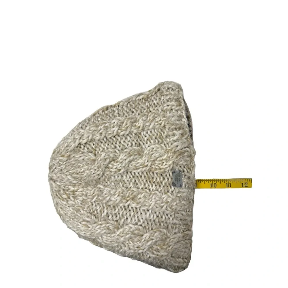 North Face cable knit fleece lined beanie Winter Hat Tan‎ Ski Snowboarding Snow